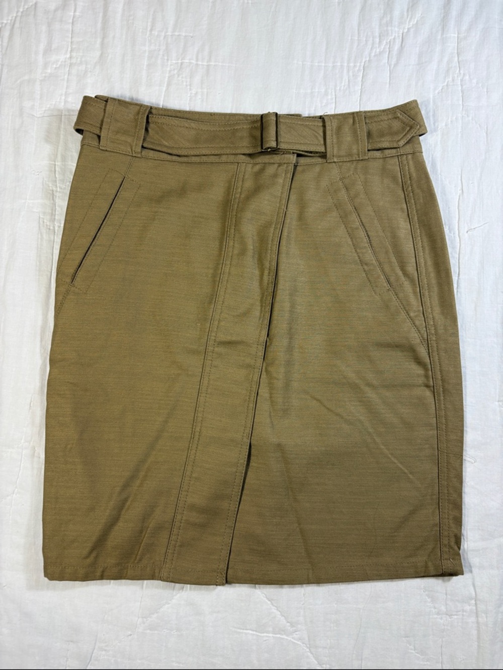 Ann Taylor LOFT Khaki Safari Canvas Belted Pencil Skirt Cotton Twill Utility NWT